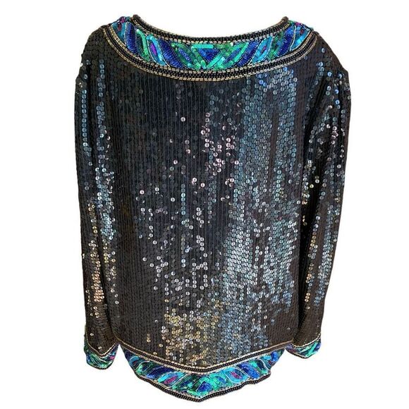 Stenay Vintage 80s Silk Sequins Dinner Jacket Black w/ Multicolor Trim Lined Lg - Picture 7 of 11